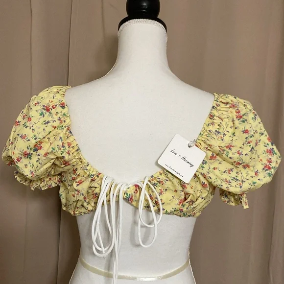 Love + Harmony Floral Yellow Puff Sleeve Top medium - Picture 4 of 7